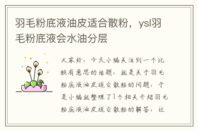 羽毛粉底液油皮適合散粉，ysl羽毛粉底液會水油分層