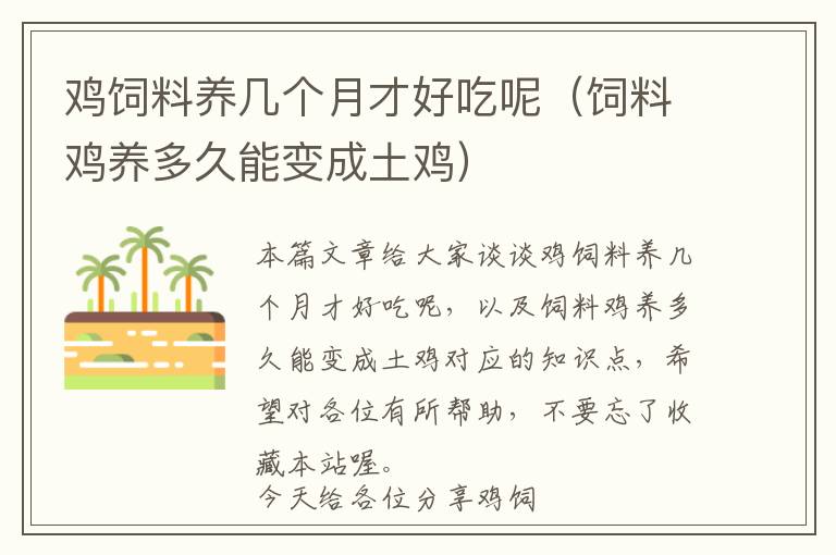 雞飼料養(yǎng)幾個(gè)月才好吃呢（飼料雞養(yǎng)多久能變成土雞）