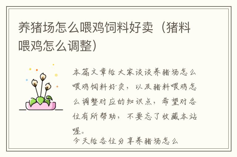 養(yǎng)豬場(chǎng)怎么喂雞飼料好賣(mài)（豬料喂雞怎么調(diào)整）