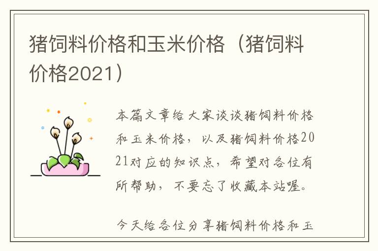 豬飼料價格和玉米價格（豬飼料價格2021）