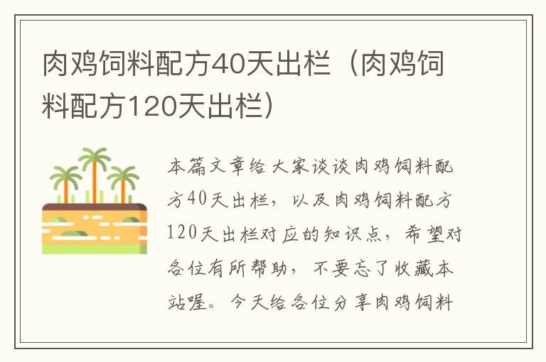 肉雞飼料配方40天出欄（肉雞飼料配方120天出欄）